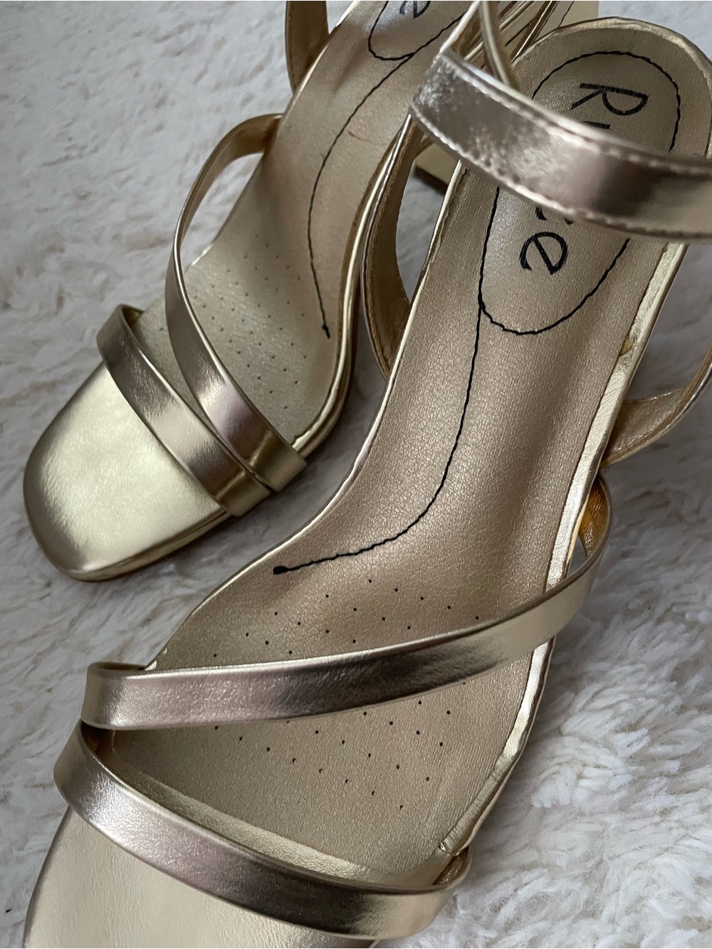 Gold Strappy Block Heel Sandals - Women - Picture 8 of 16